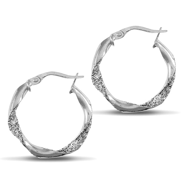 Sterling Silver Ring - 925 Silver Glitter Hoop Creole Earrings - by Hearts Forever Jewellers