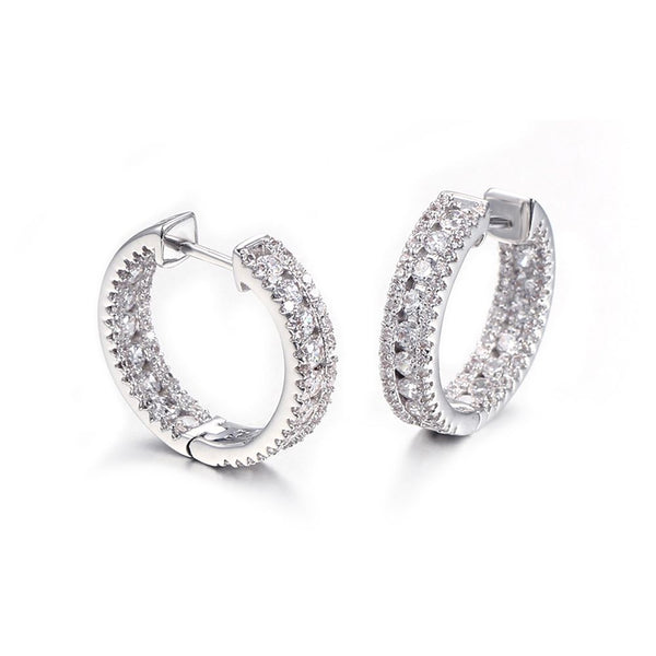 Sterling Silver Cubic Zirconia Ring - 925 Silver CZ Set Hoop Earrings 19mm - by Hearts Forever Jewellers