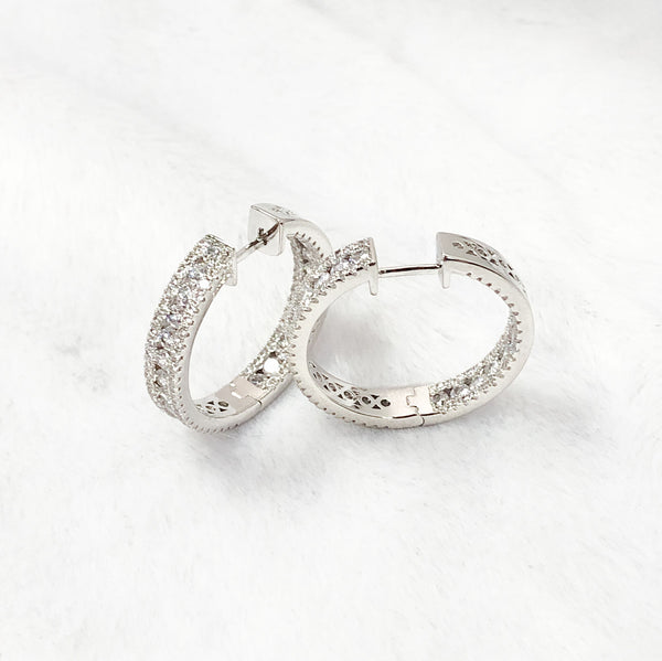 Sterling Silver Cubic Zirconia Ring - 925 Silver CZ Set Hoop Earrings 19mm - by Hearts Forever Jewellers
