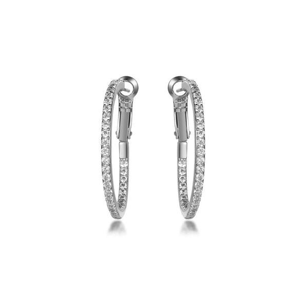 Sterling Silver Cubic Zirconia Ring - 925 Silver CZ Set Hoop Earrings 31mm - by Hearts Forever Jewellers
