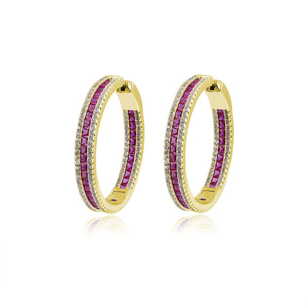 Sterling Silver Cubic Zirconia Ring - 925 Silver Red & White CZ Set Hoop Earrings 18mm - by Hearts Forever Jewellers