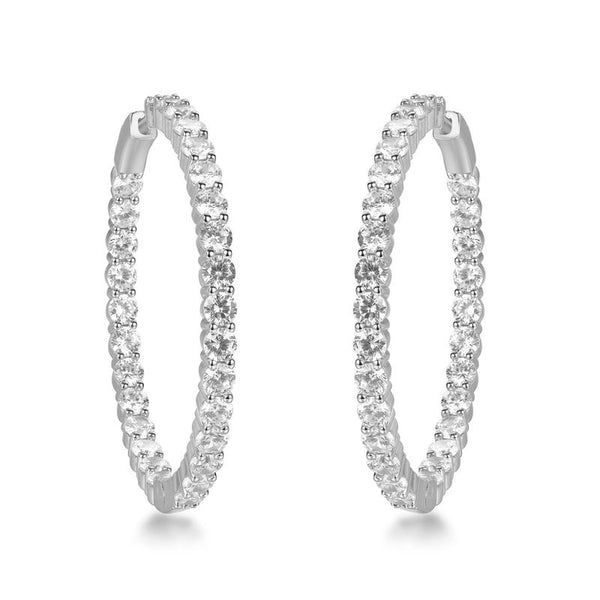 Sterling Silver Cubic Zirconia Ring - 925 Silver CZ Set Hoop Earrings 22mm - by Hearts Forever Jewellers