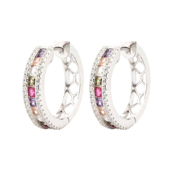 Sterling Silver Cubic Zirconia Ring - 925 Silver Rhodium Plated Multri Col CZ Set Earrings - by Hearts Forever Jewellers
