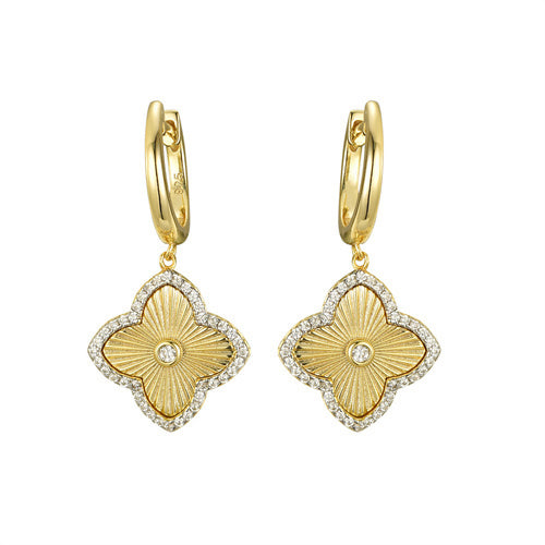 Sterling Silver Cubic Zirconia Ring - 925 Silver 14ct Gold Plated CZ Set Clover Drop Earrings - by Hearts Forever Jewellers