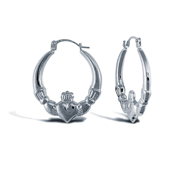 Sterling Silver Ring - 925 Sterling Silver polished Claddagh creole earrings - by Hearts Forever Jewellers
