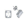925 Silver CZ Set Emerald Cut Cluster Stud Earrings