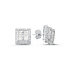 925 Silver CZ Brilliant and Baguette Cut Square Stud Earrings