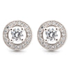 925 Silver Rhodium Halo Stud Earrings Sapphire Centre CZ
