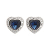 925 Silver Rhodium Heart Shape Stud Earrings Sapphire Centre CZ