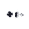 925 Silver Rhodium Clover Stud Earrings Onyx