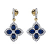 925 Silver 14ct Gold Plate CZ Set Clover Drop Earrings Blue