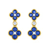 925 Silver 14ct Gold Plate CZ Set Clover Drop Earrings Blue