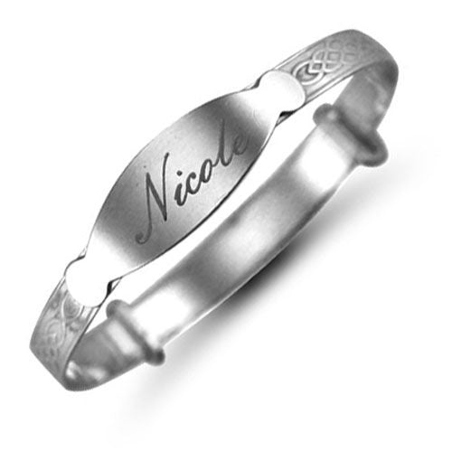 Sterling Silver Bracelet - 925 Silver Celtic Baby Expander ID Bangle - by Hearts Forever Jewellers