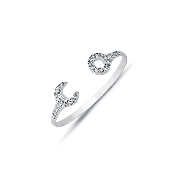 Sterling Silver Cubic Zirconia Bracelet - 925 Sterling Silver Solid CZ Set Spanner Baby / Childrens Bangle - by Hearts Forever Jewellers