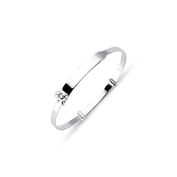 Sterling Silver Diamond Bracelet - 925 Sterling Silver Diamond Cut Teddy Id Expanding Baby / Childrens Bangle - by Hearts Forever Jewellers