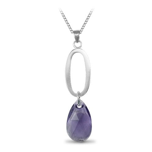 Sterling Silver Necklace - 925 Sterling Silver Coloured Crystal Tear Drop On A Necklace - by Hearts Forever Jewellers