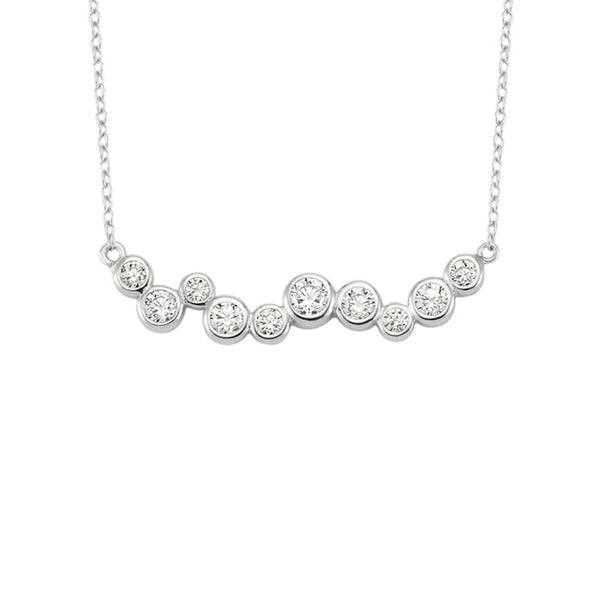 Sterling Silver Cubic Zirconia Necklace - 925 Silver CZ Set Pebble Necklace - by Hearts Forever Jewellers