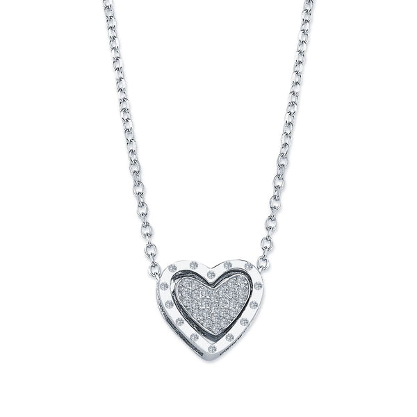 Sterling Silver Cubic Zirconia Necklace - 925 Silver CZ Set heart Necklace - by Hearts Forever Jewellers