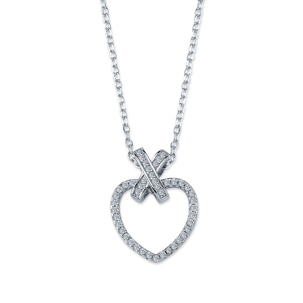 Sterling Silver Cubic Zirconia Necklace - 925 Silver CZ Set Heart Necklace - by Hearts Forever Jewellers