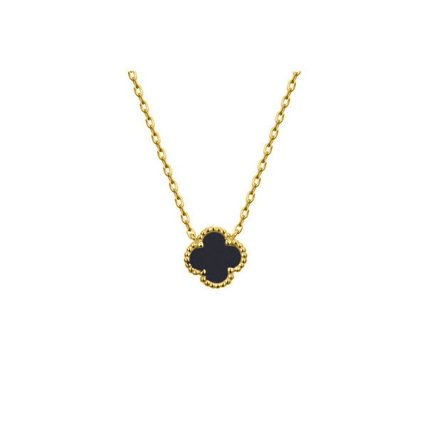 Sterling Silver Necklace - 925 Silver Rhodium Clover Necklace Onyx - by Hearts Forever Jewellers