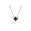Sterling Silver Necklace - 925 Silver Rhodium Clover Necklace Onyx - by Hearts Forever Jewellers