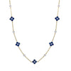 Sterling Silver Oval Necklace - 925 Silver 14ct Gold Plated CZ Set Clover Necklace Blue - by Hearts Forever Jewellers