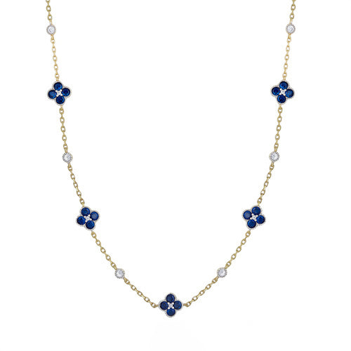 Sterling Silver Oval Necklace - 925 Silver 14ct Gold Plated CZ Set Clover Necklace Blue - by Hearts Forever Jewellers