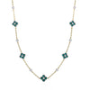 Sterling Silver Oval Necklace - 925 Silver 14ct Gold Plated CZ Set Clover Necklace Blue - by Hearts Forever Jewellers