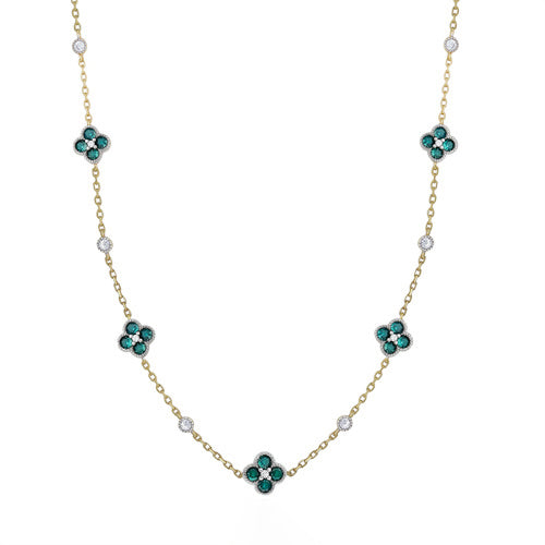 Sterling Silver Oval Necklace - 925 Silver 14ct Gold Plated CZ Set Clover Necklace Blue - by Hearts Forever Jewellers