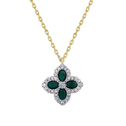Sterling Silver Oval Necklace - 925 Silver 14ct Gold Plated CZ Set Clover Necklace Blue - by Hearts Forever Jewellers