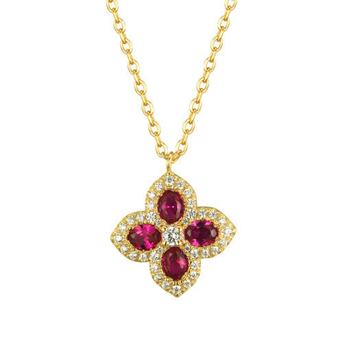 Sterling Silver Oval Necklace - 925 Silver 14ct Gold Plated CZ Set Clover Necklace Blue - by Hearts Forever Jewellers
