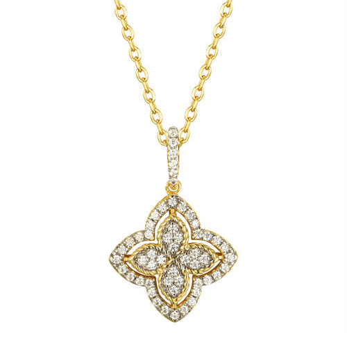 Sterling Silver Cubic Zirconia Necklace - 925 Silver 14ct Gold Plated CZ Set Clover Pendant - by Hearts Forever Jewellers