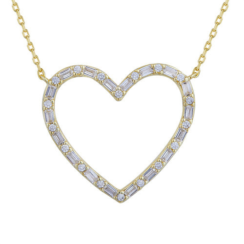 Sterling Silver Cubic Zirconia Necklace - 928 Silver 14ct Gold Plated CZ Set Heart Necklace - by Hearts Forever Jewellers