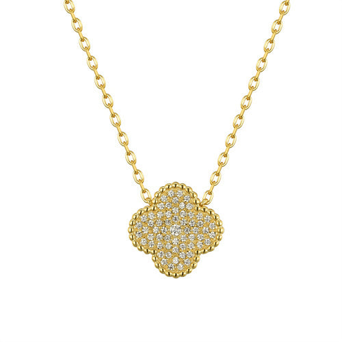 Sterling Silver Cubic Zirconia Necklace - 925 Silver 14ct Gold Plated CZ Set Clover Necklace - by Hearts Forever Jewellers