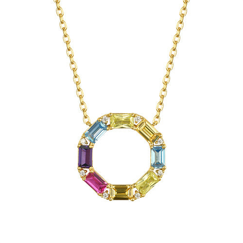 Sterling Silver Cubic Zirconia Necklace - 925 Silver 14ct Gold PlatedMulti Col CZ Set Circle of Life Necklace - by Hearts Forever Jewellers