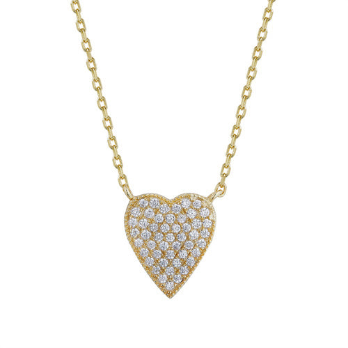 Sterling Silver Cubic Zirconia Necklace - 925 Silver 14ct Gold Plated CZ Set Heart Necklace - by Hearts Forever Jewellers