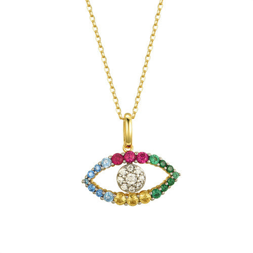 Sterling Silver Cubic Zirconia Necklace - 925 Silver 14ct Gold Plated CZ Set Evil eye Necklace - by Hearts Forever Jewellers