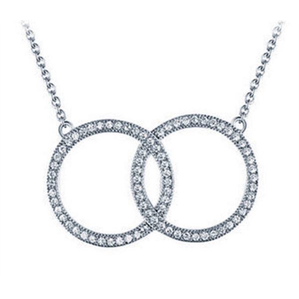 Sterling Silver Cubic Zirconia Necklace - 925 Silver Rhodium Plated CZ Set Twin Circle of Life Necklace - by Hearts Forever Jewellers