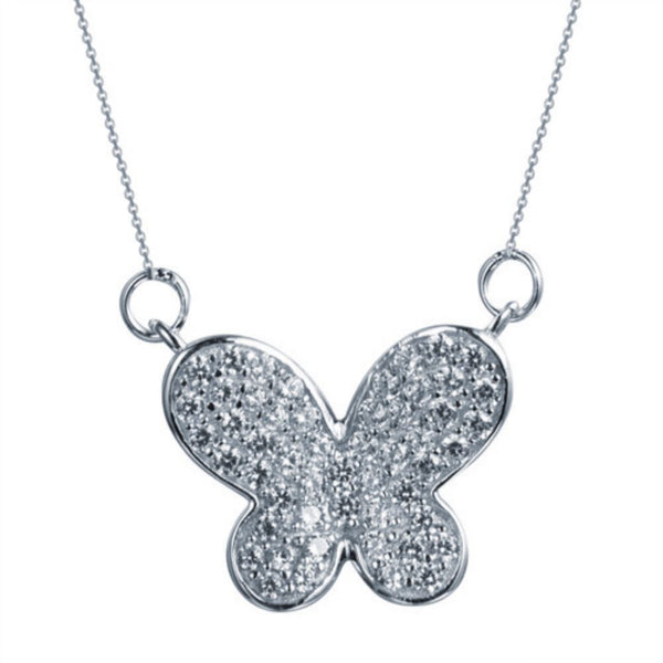 Sterling Silver Cubic Zirconia Necklace - 925 Silver Rhodium Plated CZ Set Butterfly Necklace - by Hearts Forever Jewellers