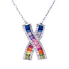 Sterling Silver Cubic Zirconia Necklace - 925 Silver Rhodium Plated Multi Col CZ Set Kisses Necklace - by Hearts Forever Jewellers