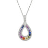 Sterling Silver Cubic Zirconia Necklace - 925 Silver Rhodium Plated Multi Col CZ Set Oval Necklace - by Hearts Forever Jewellers