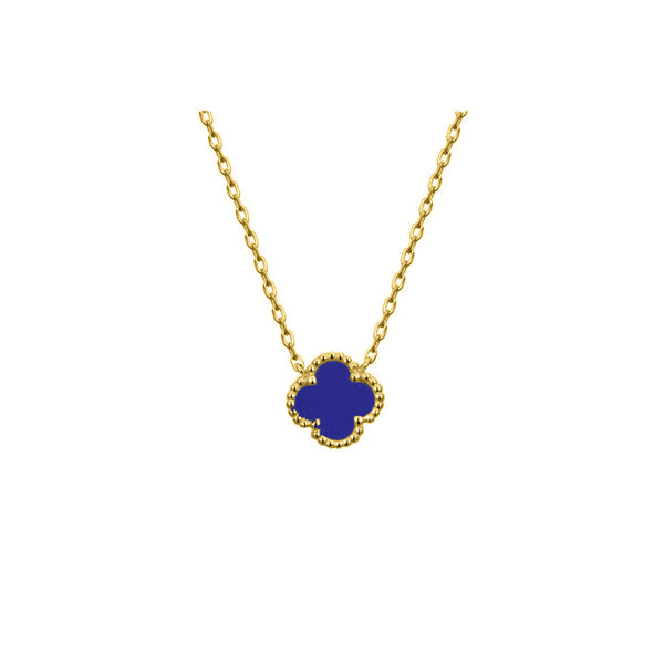 Sterling Silver Necklace - 925 Silver Rhodium Clover Necklace Onyx - by Hearts Forever Jewellers