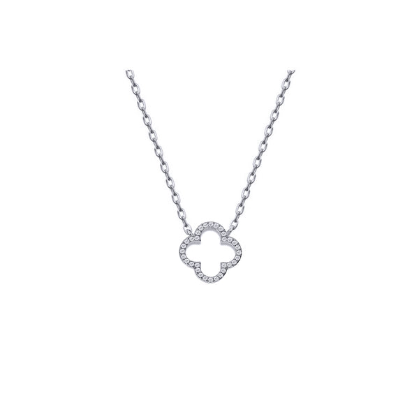 Sterling Silver Necklace - 925 Silver Rhodium Clover Necklace Onyx - by Hearts Forever Jewellers