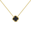 Sterling Silver Necklace - 925 Silver Rhodium Single Clover Necklace Black Onyx Colour - by Hearts Forever Jewellers