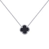 Sterling Silver Necklace - 925 Silver Rhodium Single Clover Necklace Black Onyx Colour - by Hearts Forever Jewellers