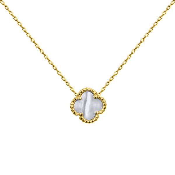 Sterling Silver Necklace - 925 Silver Rhodium Single Clover Necklace Black Onyx Colour - by Hearts Forever Jewellers