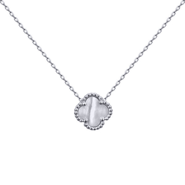 Sterling Silver Necklace - 925 Silver Rhodium Single Clover Necklace Black Onyx Colour - by Hearts Forever Jewellers