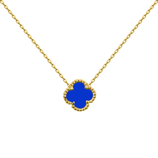 Sterling Silver Necklace - 925 Silver Rhodium Single Clover Necklace Black Onyx Colour - by Hearts Forever Jewellers
