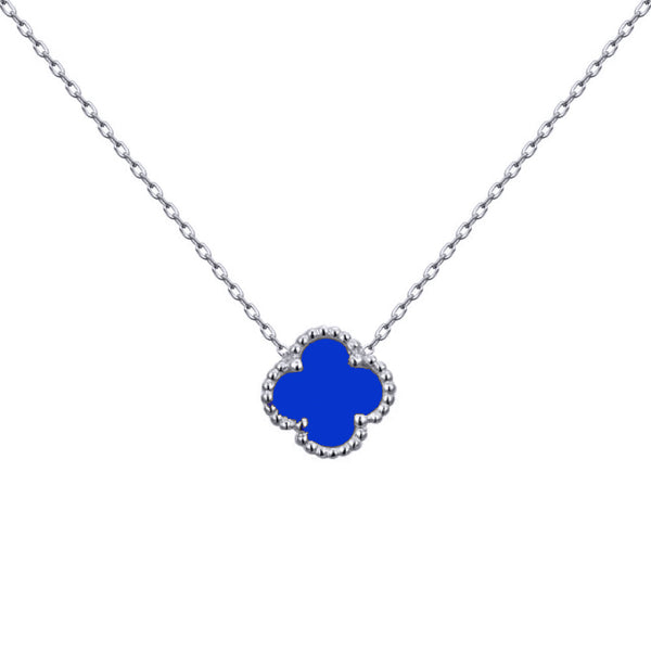 Sterling Silver Necklace - 925 Silver Rhodium Single Clover Necklace Black Onyx Colour - by Hearts Forever Jewellers