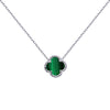 Sterling Silver Necklace - 925 Silver Rhodium Single Clover Necklace Black Onyx Colour - by Hearts Forever Jewellers